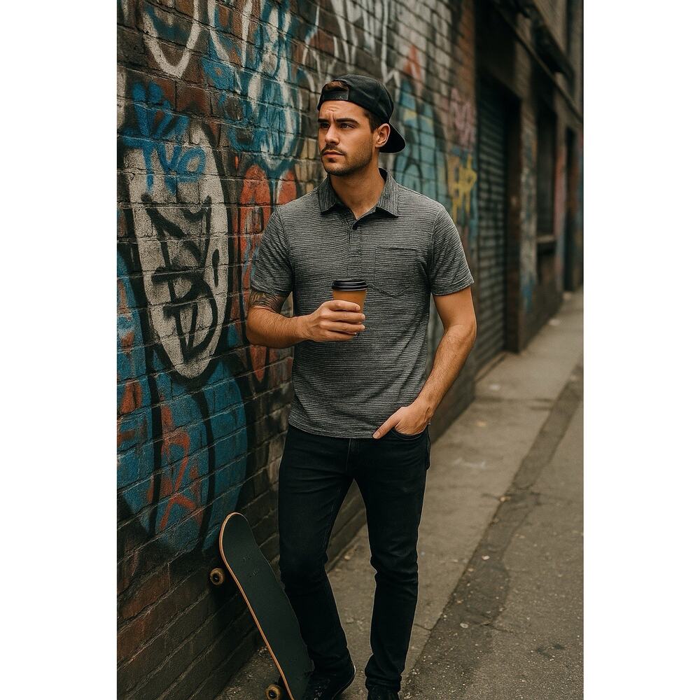 Black Hearts Brigade Metallic Polo Black Gray. Size: XL